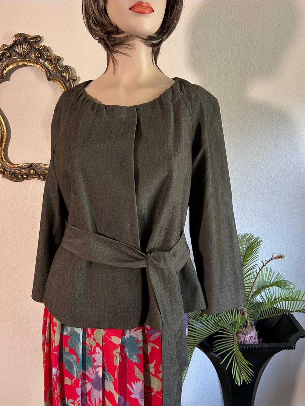 Gray Tie-Waist Women's Top